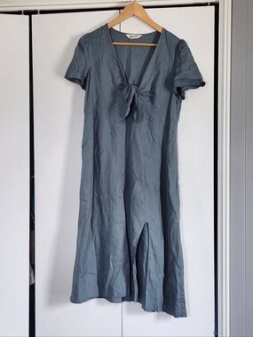 Boden Slate-Green/Blue Tie-Front Midi Dress